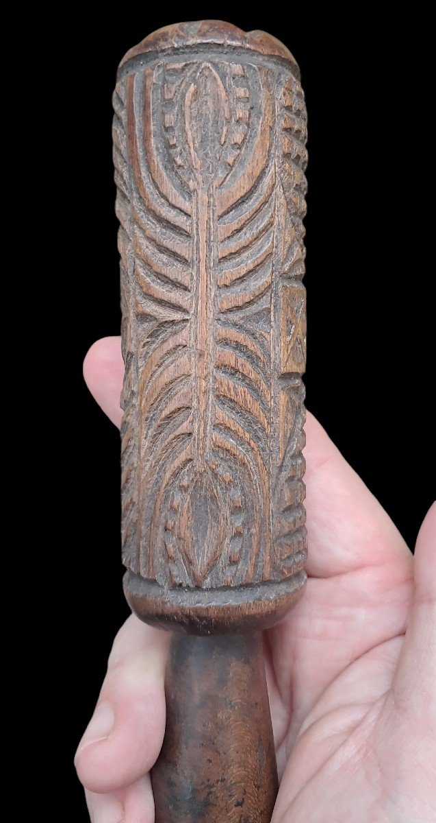 Cylindrical Butter Mold Richly Engraved Italian Alps-photo-2