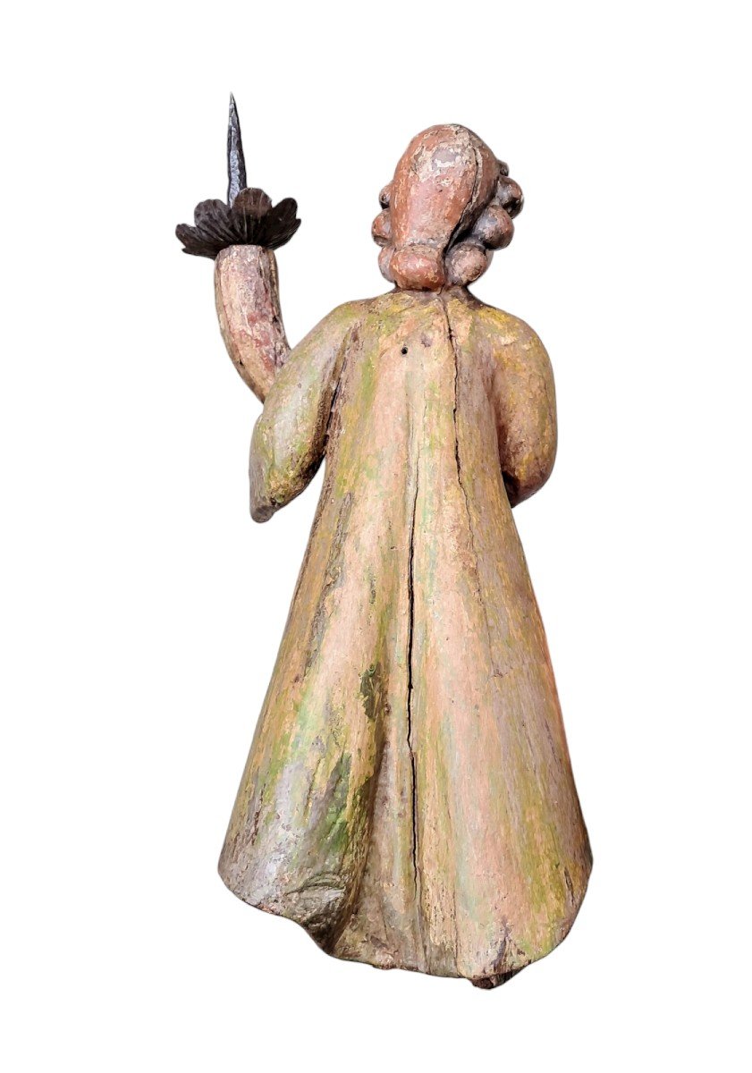 Pair Of Painted Wooden Torch Holder Angels France XVII Century-photo-6