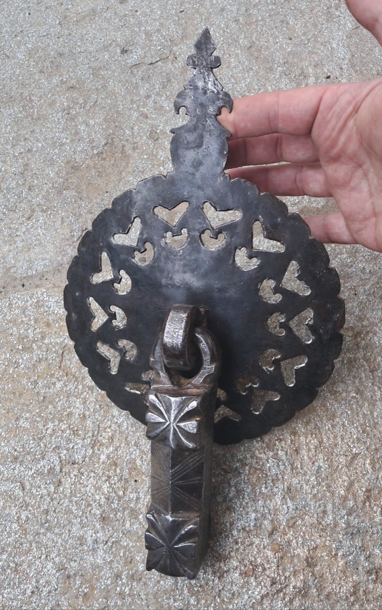 Sculpted Wrought Iron Door Knocker With Original Plate-photo-2