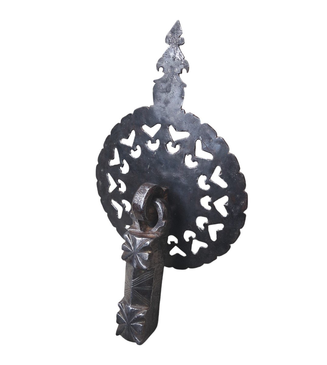 Sculpted Wrought Iron Door Knocker With Original Plate-photo-3