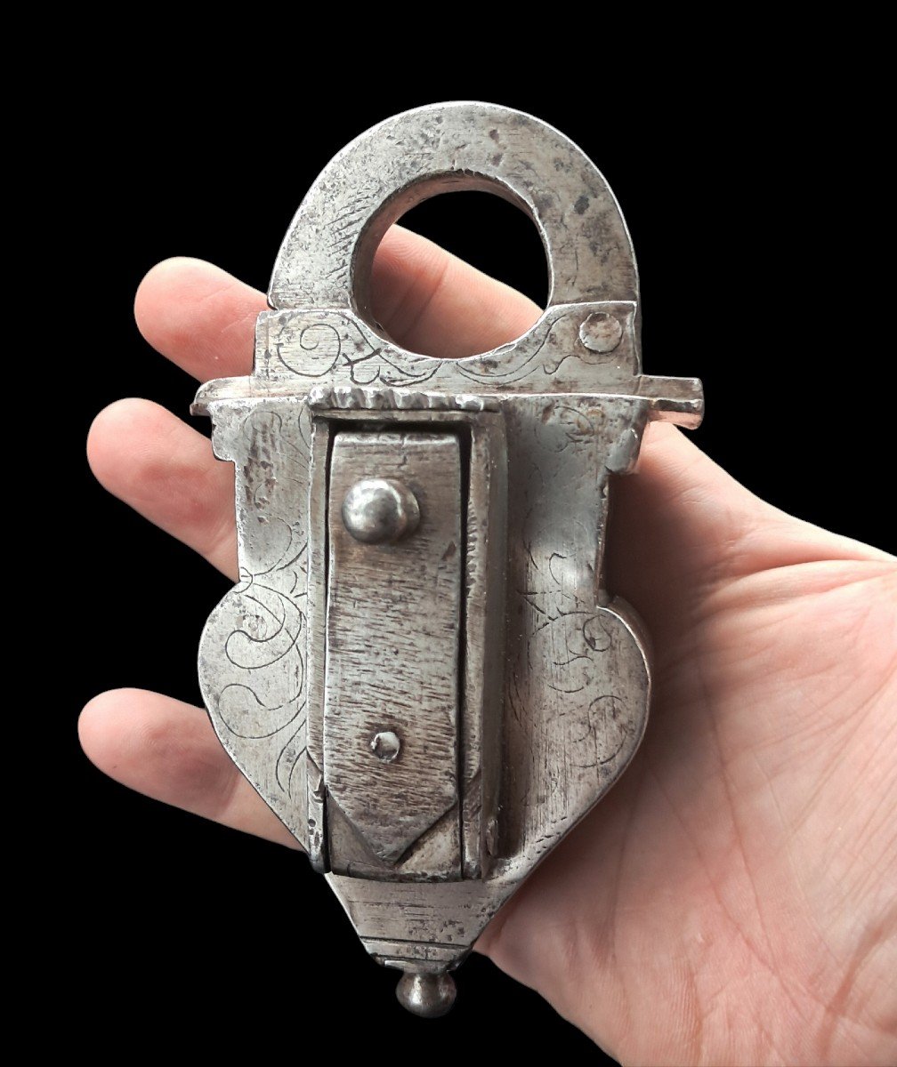 Engraved Wrought Iron German Padlock XVII Century