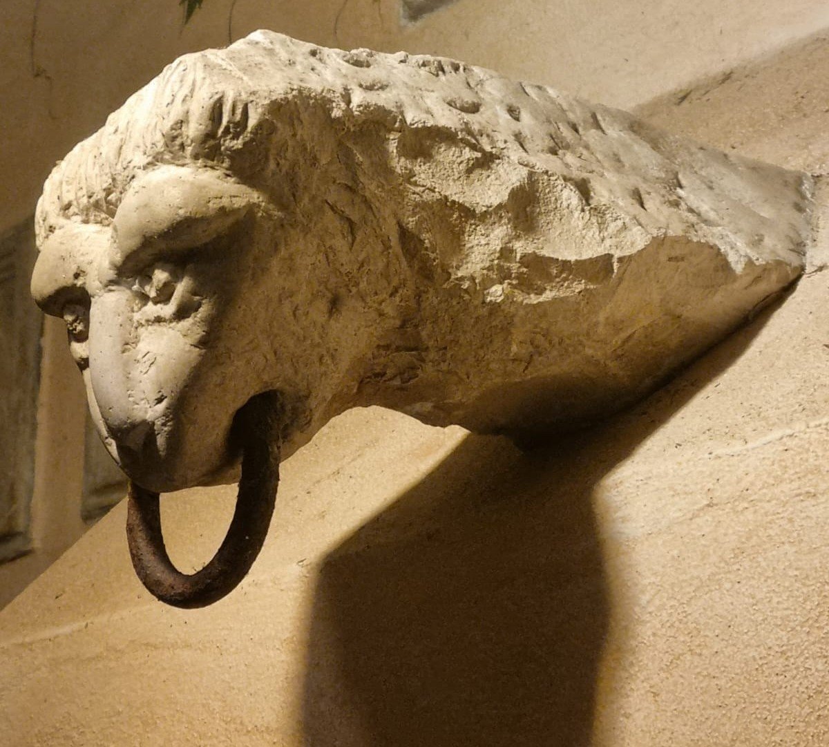 Romanesque Stone Lion Head Holding A Ring Between Its Teeth-photo-2