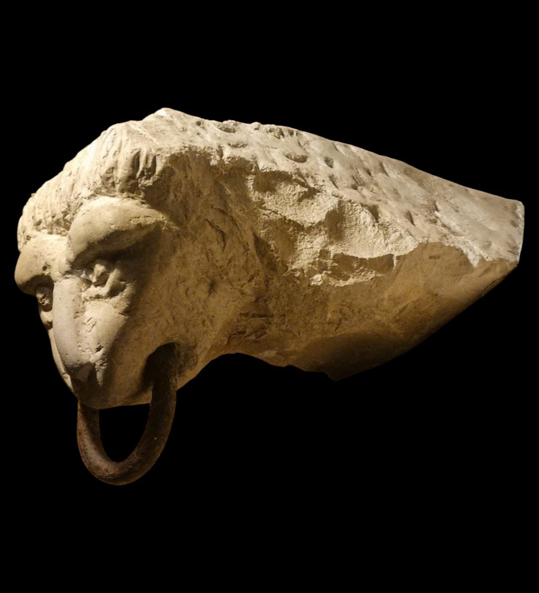 Romanesque Stone Lion Head Holding A Ring Between Its Teeth-photo-3