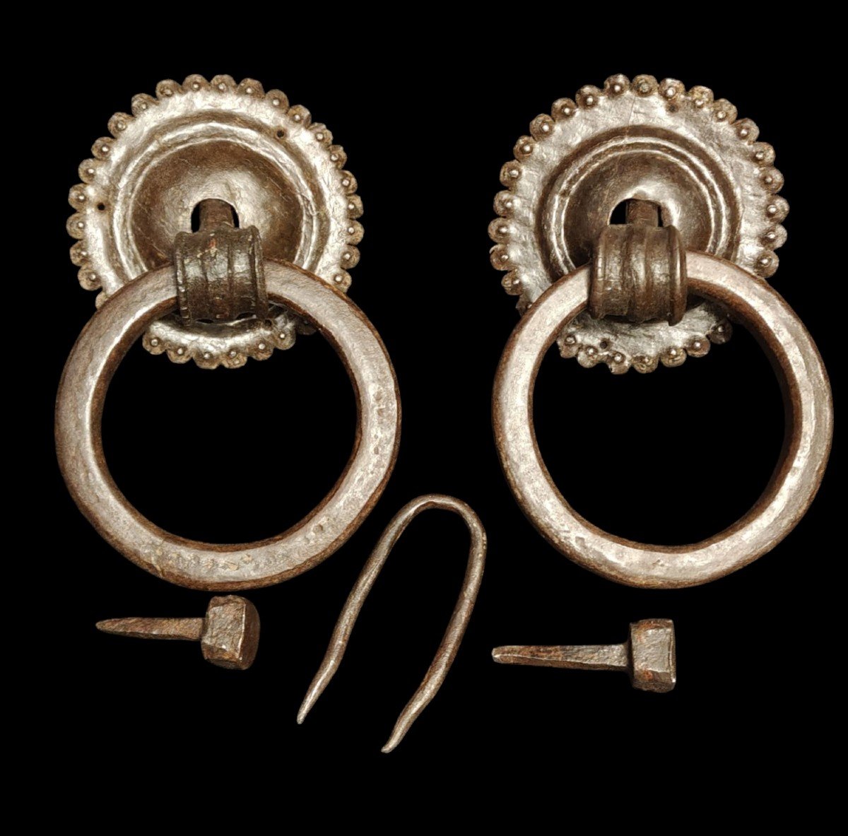 Pair Of Wrought Iron Door Knockers Tuscany XVI Century