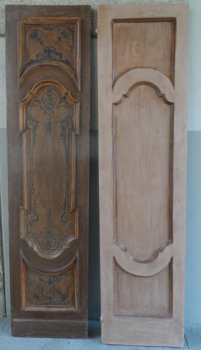 Pair Of Walnut Doors Painted With Luis XV Patterns-photo-1