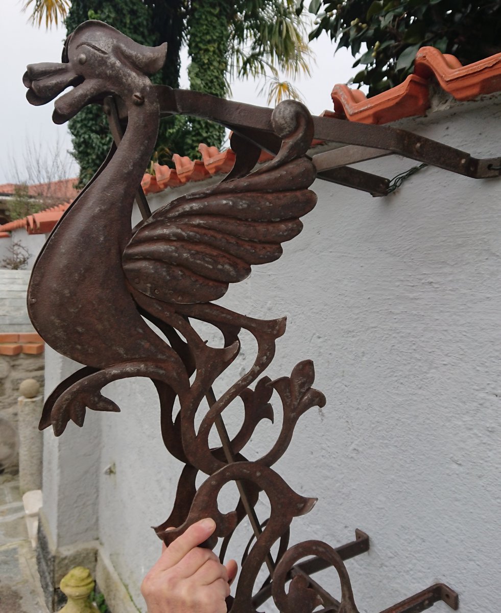 Zoomorphic Wrought Iron Flag Holder-photo-2