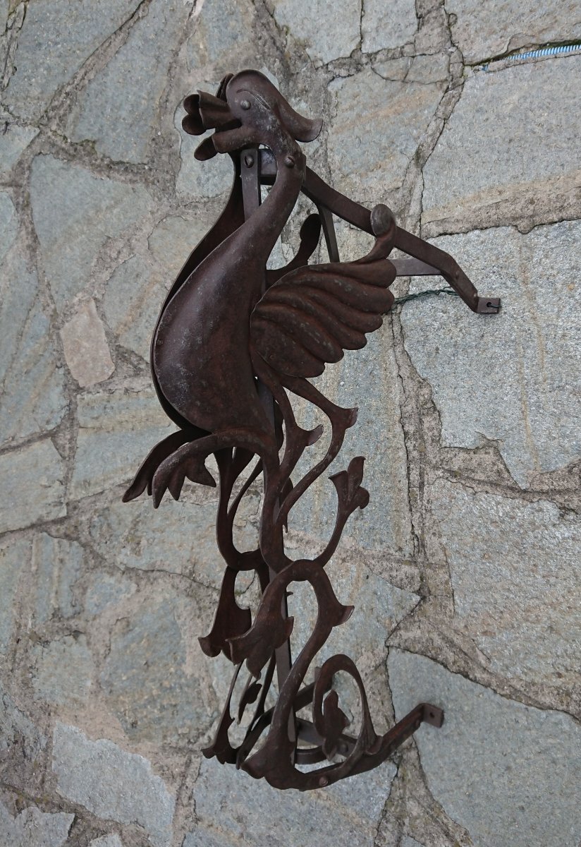 Zoomorphic Wrought Iron Flag Holder