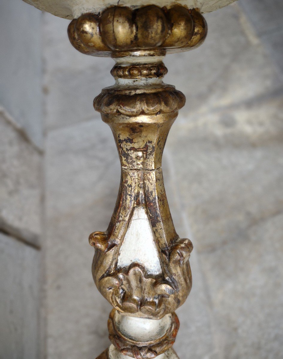 Louis XV Painted And Gilded Walnut Candlestick-photo-3