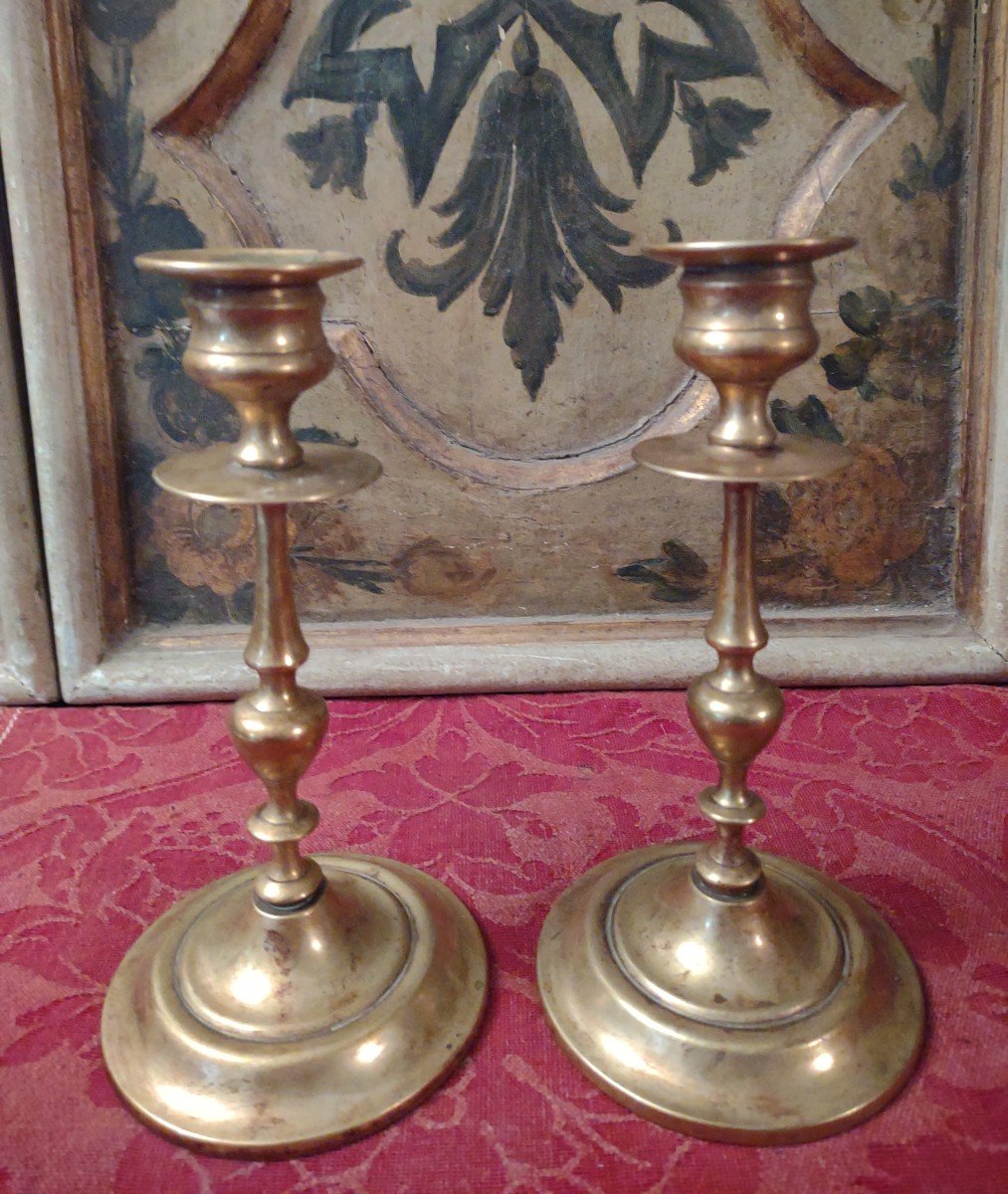 Pair Of Louis XVI Brass Candlesticks-photo-2