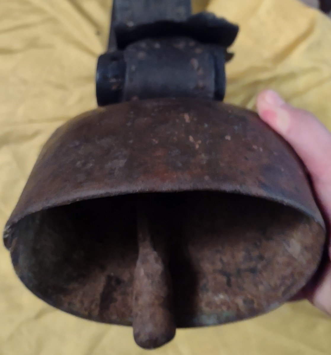 Large Iron Cow Bell With Leather Strap Nineteenth Century-photo-1