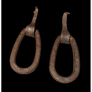 Large Pair Of Engraved Wrought Iron Door Knockers
