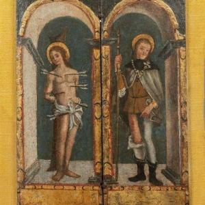 "saint Sebastian" And "saint" Pair Of Oil-on-board Predels, Central Italy 16th Cent