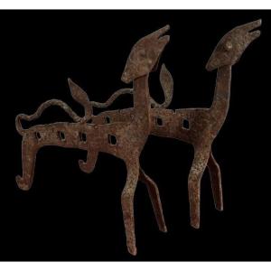 Pair Of Zoomorphic Andirons In Forged Iron