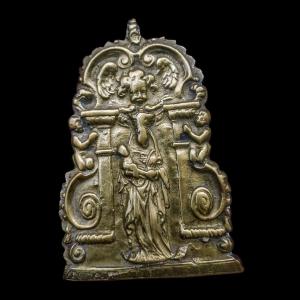 Baiser De Paix En Bronze Figurant La Vierge à l'Enfant Italie Fin Du XVI-début Du XVIIe Siècle