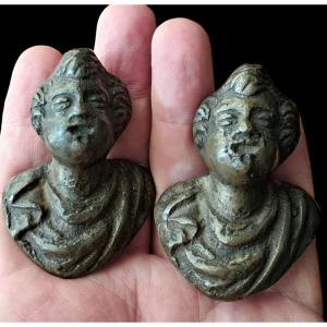 Rare Pair Of Bronze Knobs In The Shape Of Busts Of Children Venice Late XVI Century