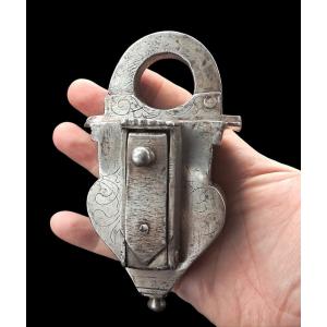 Engraved Wrought Iron German Padlock XVII Century