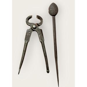 2 Wrouhht Iron Saddler's Tool 