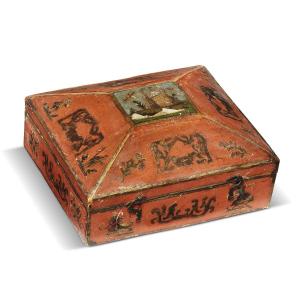 Venetian Games Box In Lacquered And Decorated Wood With Figures In