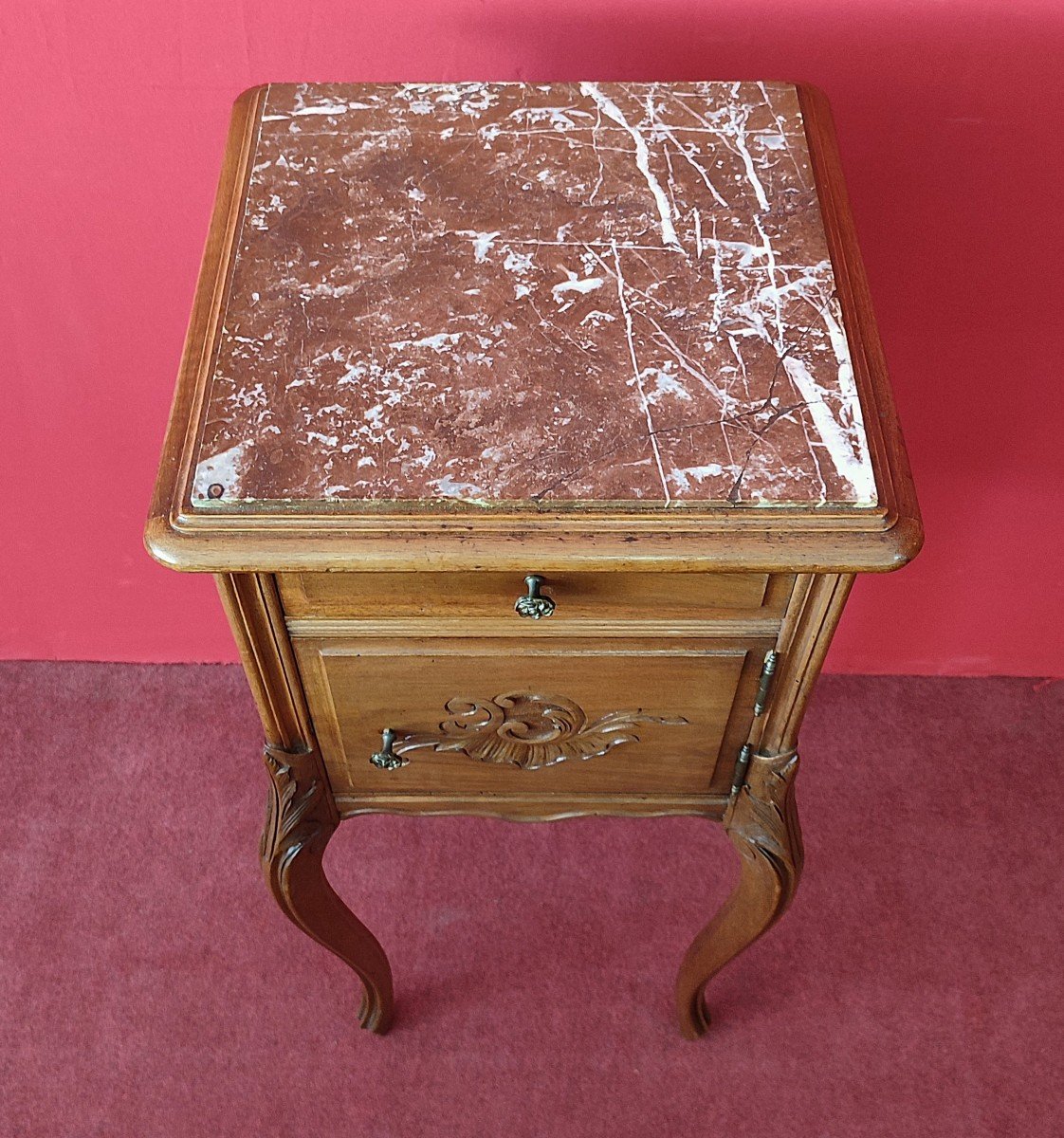 Art Nouveau Bedside Table With Marble-photo-2