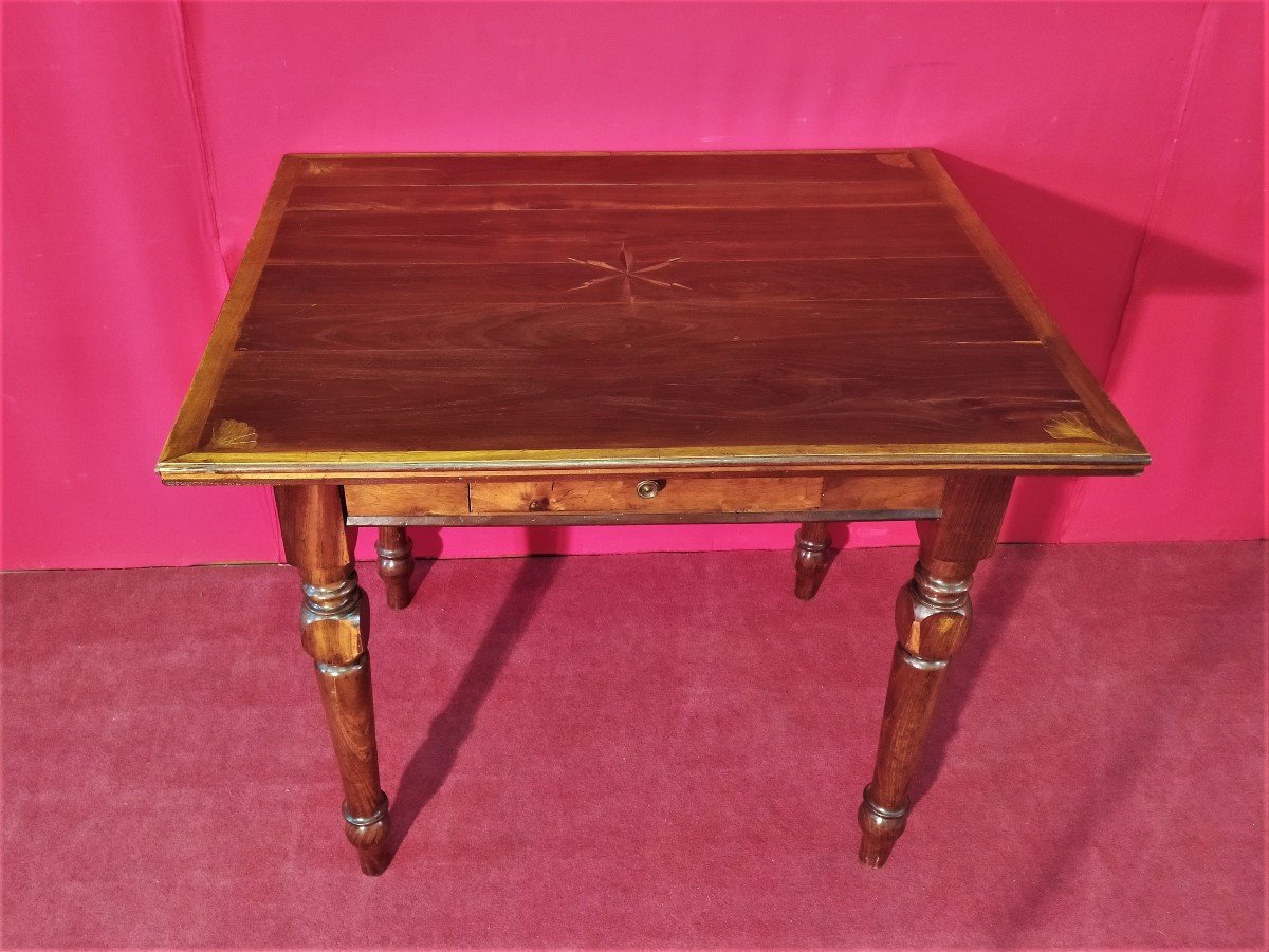 Coffee Table With Inlaid Top And Drawer-photo-3