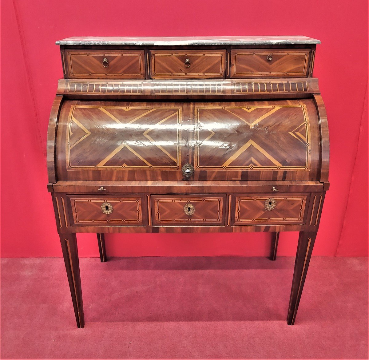 Louis XVI Cylinder Writing Desk Inlaid-photo-2