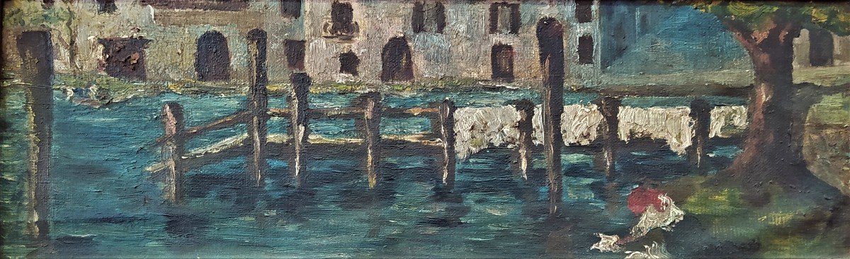 Laundress At The Quay Oil On Canvas-photo-3