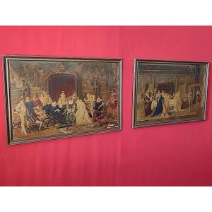 Pair Of Oleographs Gallant Scene