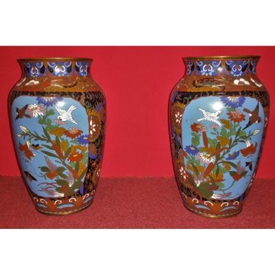 Pair Of Cloisonné Vases