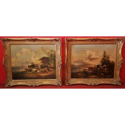 Pair Of Paintings '800 Rural Subject