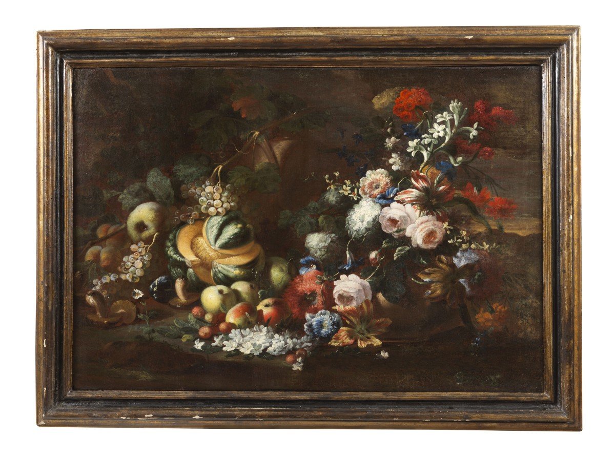 Still Life In Pose With Flowers, Fruit And Mushrooms  '700-photo-2