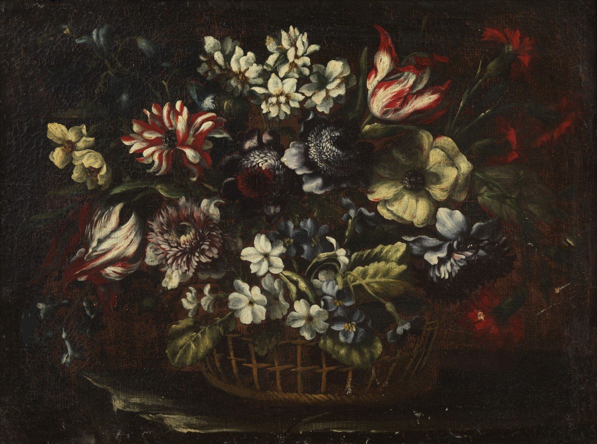 Nature Morte Avec Panier De Fleurs