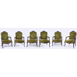 Six Lombard Armchairs Of The 18th Century 