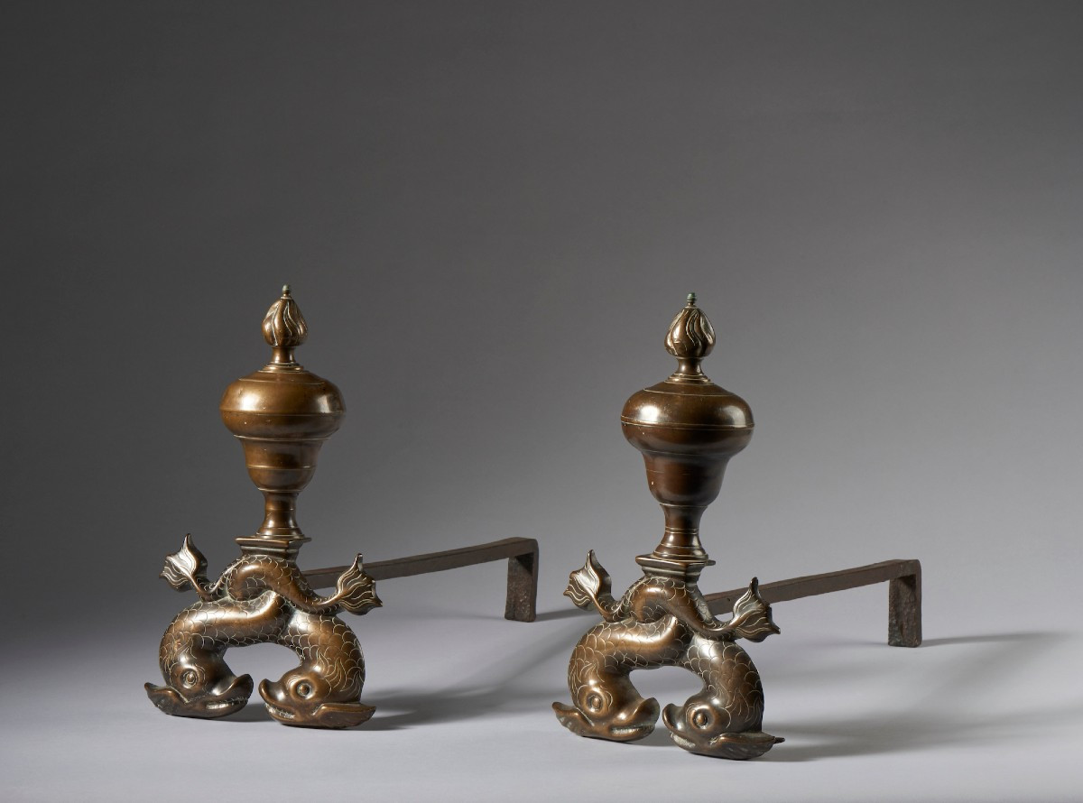 Pair Of Fireplace Andirons In Bronze And Iron Central-northern Italy 18th Century-photo-2