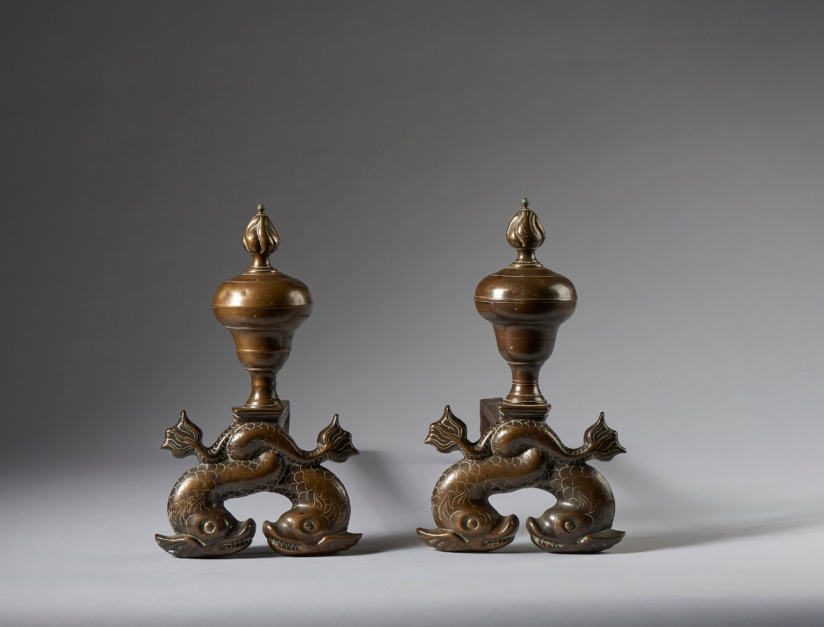 Pair Of Fireplace Andirons In Bronze And Iron Central-northern Italy 18th Century-photo-3