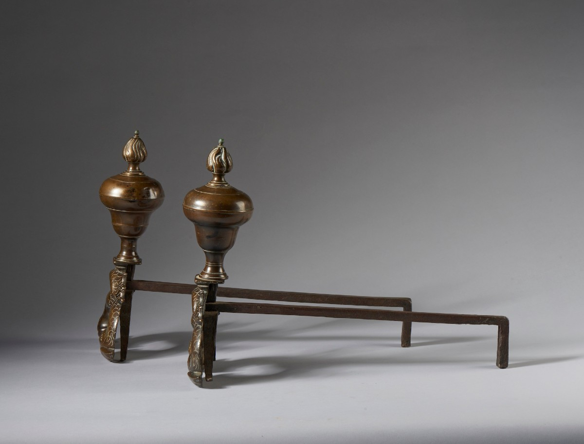 Pair Of Fireplace Andirons In Bronze And Iron Central-northern Italy 18th Century-photo-4