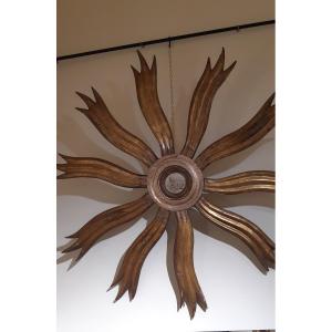 Large Sun Mirror In Golden Wood '