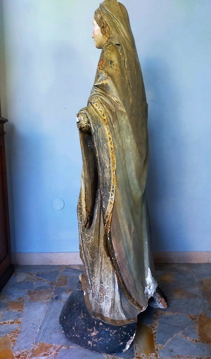 Grande Sculpture En Terre Cuite Représentant l'Immaculee Marie -photo-3