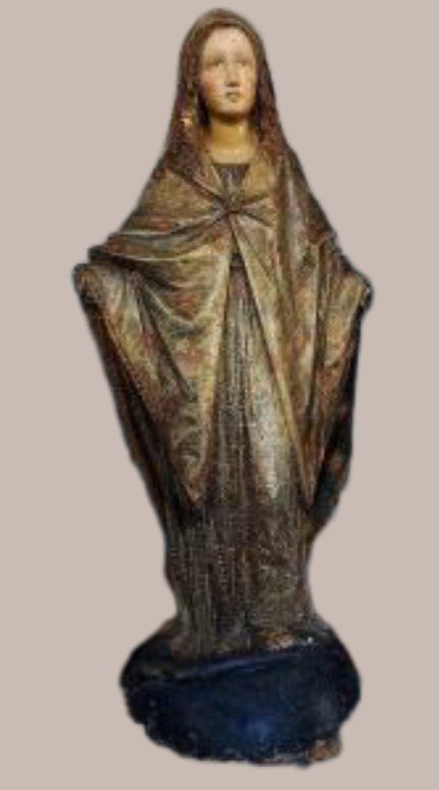 Grande Sculpture En Terre Cuite Représentant l'Immaculee Marie 
