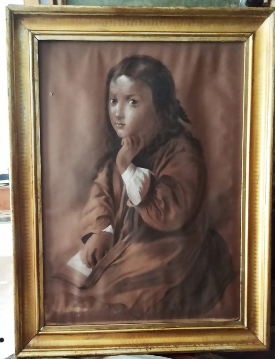 19th Century Pastel Charcoal Painting Depicting A Female Figure -