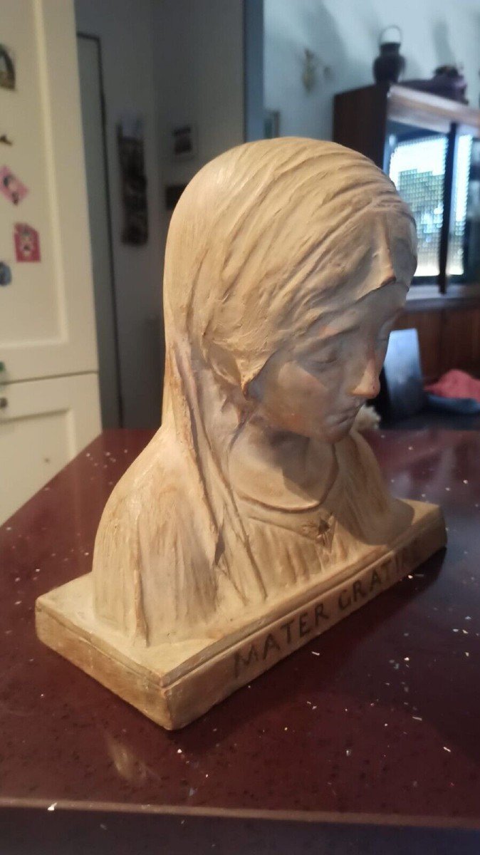 Terracotta Sculpture Bust Virgin Mary Signed A.neri Beginning Of 900-photo-2