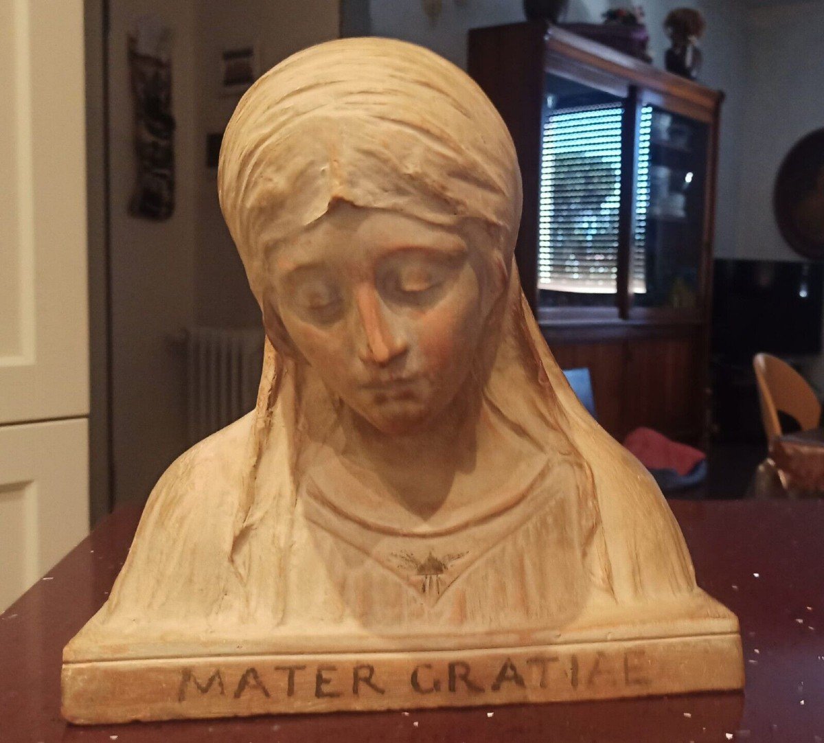 Terracotta Sculpture Bust Virgin Mary Signed A.neri Beginning Of 900-photo-8