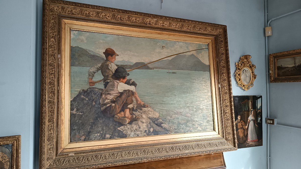 Large Oil On Canvas - Fishermen - Alfonso Muzii (castellamare Adriatico 1856-pescara 1946)-photo-4