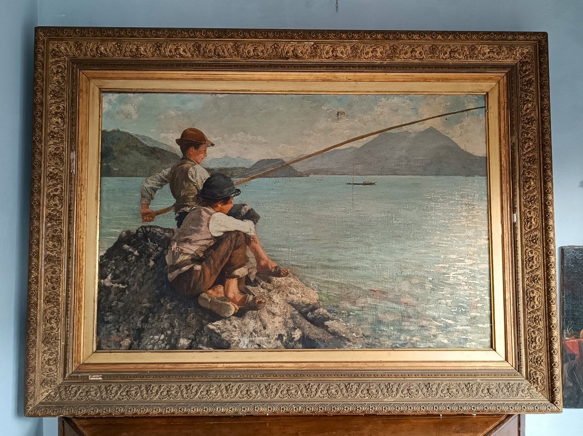 Large Oil On Canvas - Fishermen - Alfonso Muzii (castellamare Adriatico 1856-pescara 1946)