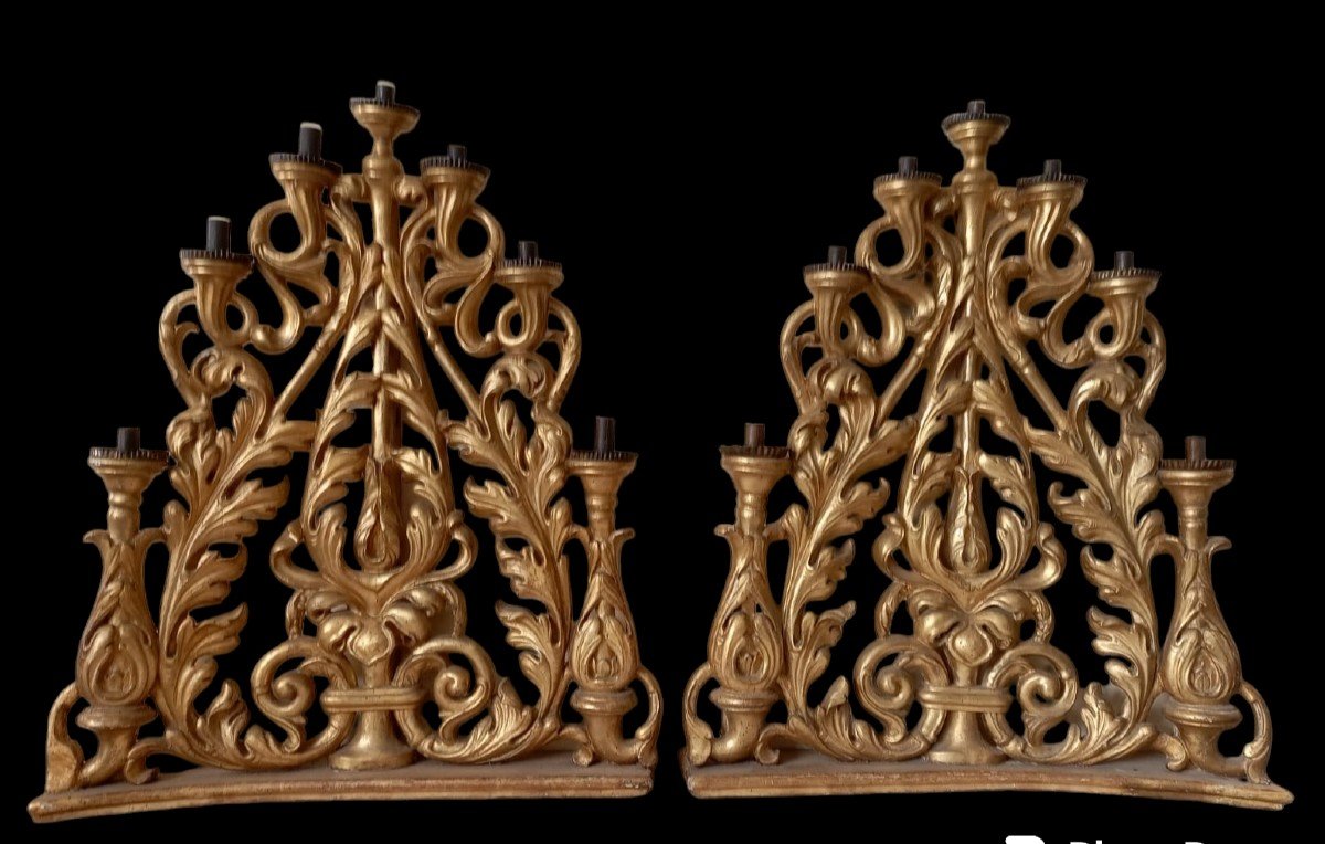 Ancient Large Pair Of Golden Candlesticks