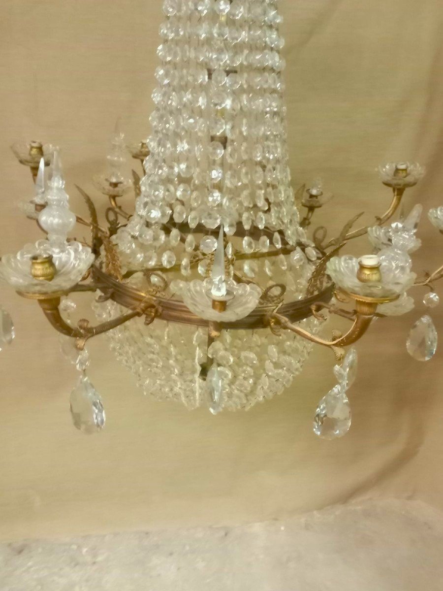 Large Bronze And Crystal Basket Chandelier-photo-4