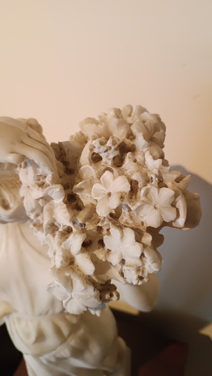 Alabaster Sculpture Florist Female Figure Woman End 19th Early 1900s Italy-photo-2