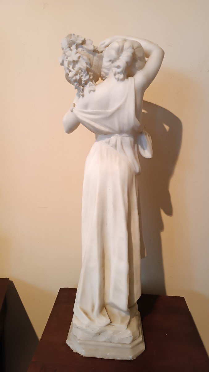 Alabaster Sculpture Florist Female Figure Woman End 19th Early 1900s Italy-photo-5