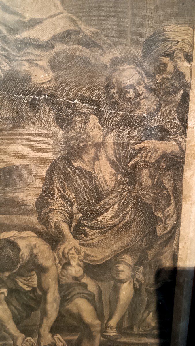 Gravure XVIIIème "inc.jacob Frey" Scène Biblique Saint Petronille 1731-photo-2