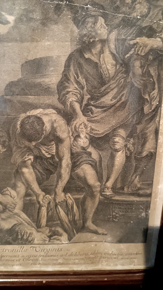 Gravure XVIIIème "inc.jacob Frey" Scène Biblique Saint Petronille 1731-photo-3