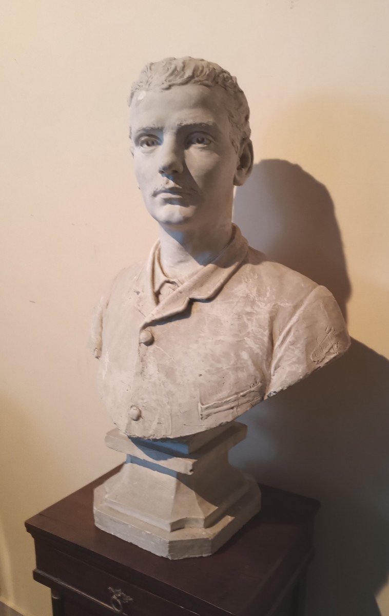 Large Plaster Bust Of A Male Portrait, Signed 1886--photo-4